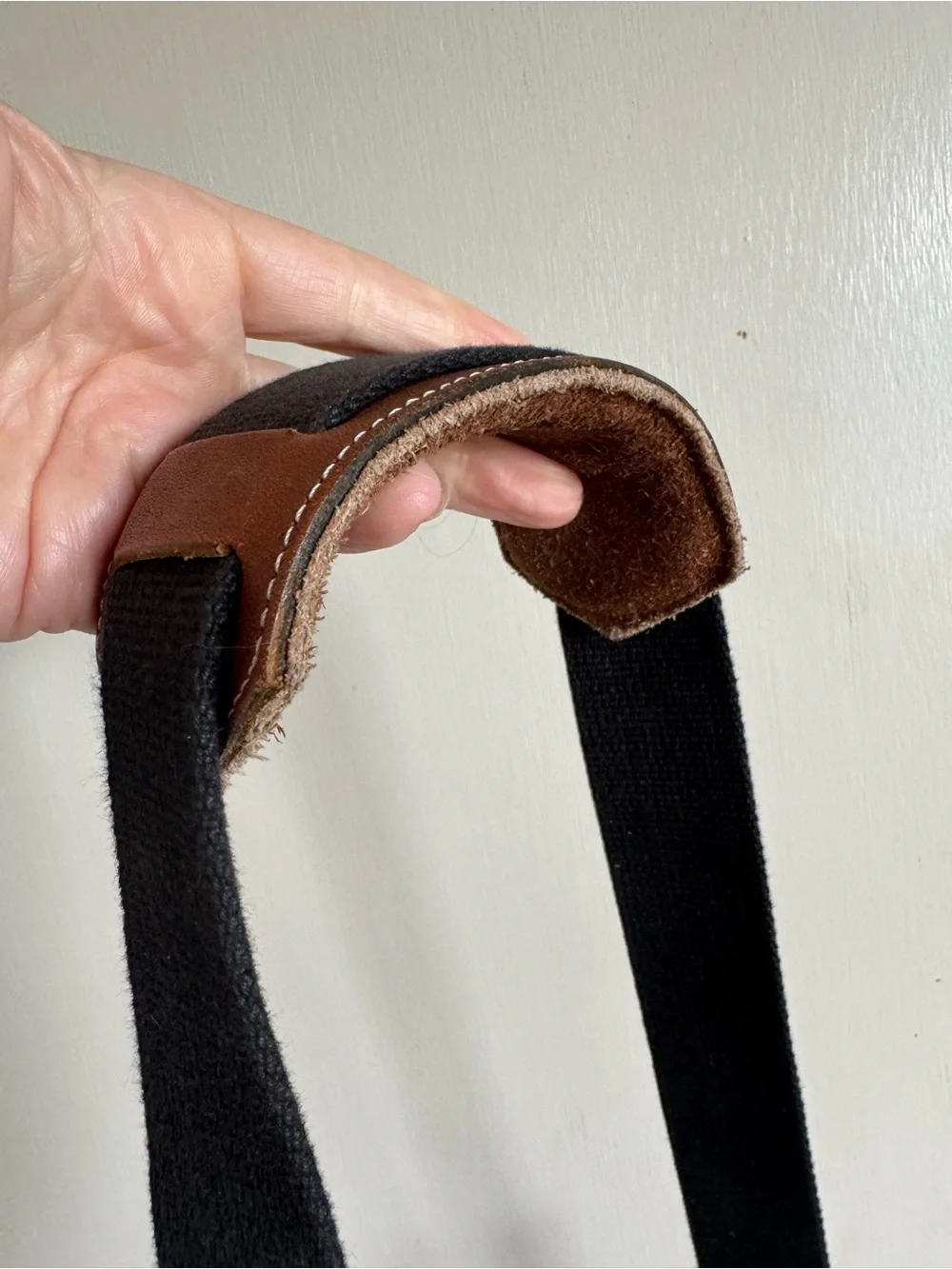 Fogg Can-Can Navy Blue Brown Canvas & Brown Leather Camera Crossbody Bag